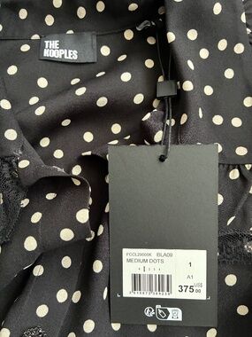 NWT The Kooples Black and Cream Polka Dot Blouse